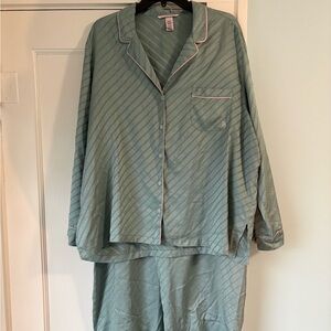Victoria's Secret Glazed Satin Long Sleeve Luxury PJ Set Sage Dust Green Stripe